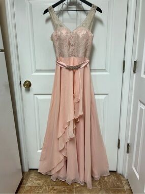 Blush Pink Lace & Chiffon Evening Gown